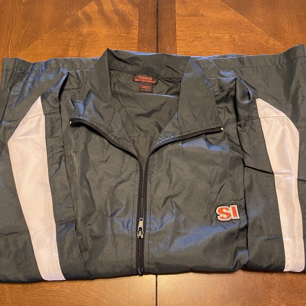 Vintage Sports Illustrated Jacket Men Large Black White Zip Windbreaker Retro